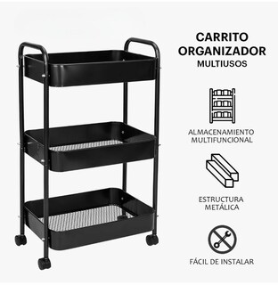 Foto 2 | Carrito Organizador De Metal Transportador Metálico Ruedas