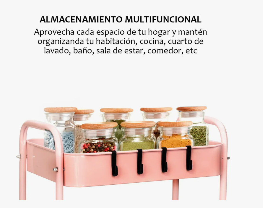 Foto 6 pulgar | Carrito Organizador De Metal Transportador Metálico Ruedas Rosa