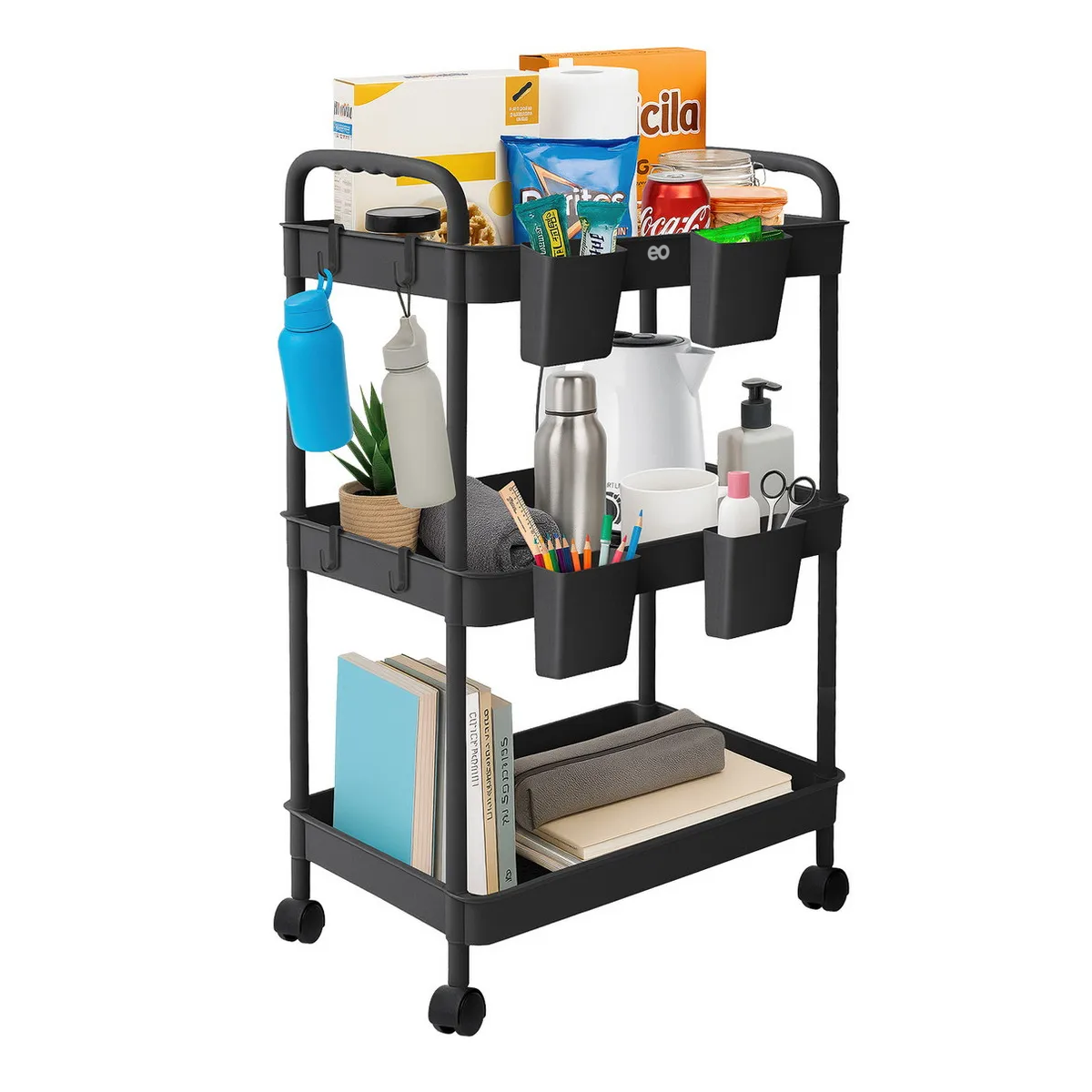 Foto 4 pulgar | Carrito Organizador 3 Niveles 4 Cestos y Ganchos Eo Safe Imports Esi-20635 Negro