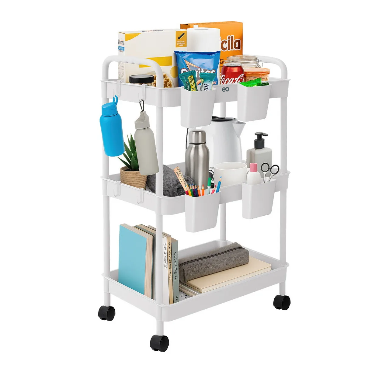 Foto 3 pulgar | Carrito Organizador 3 Niveles 4 Cestos y Ganchos Eo Safe Imports Esi-20634 Blanco