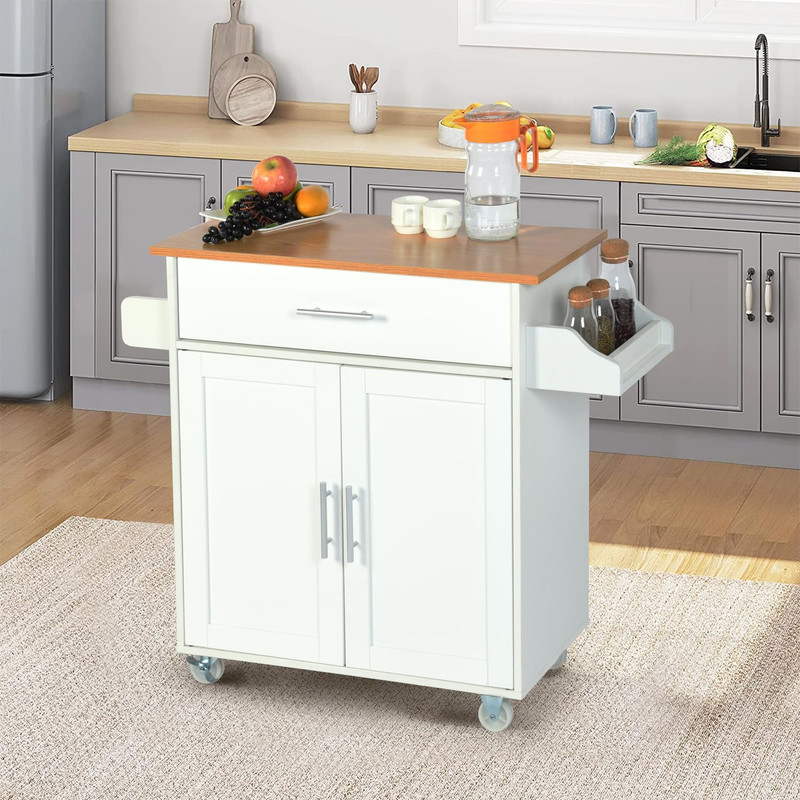 Carrito De Cocina Madera Blanco Carrito De Almacenamiento gomyhome
