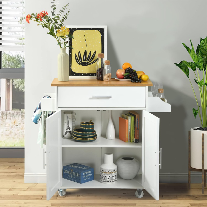 Foto 3 | Carrito De Cocina Madera Blanco Carrito De Almacenamiento gomyhome