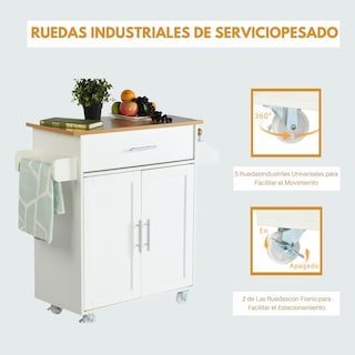 Foto 5 | Carrito De Cocina Madera Blanco Carrito De Almacenamiento gomyhome
