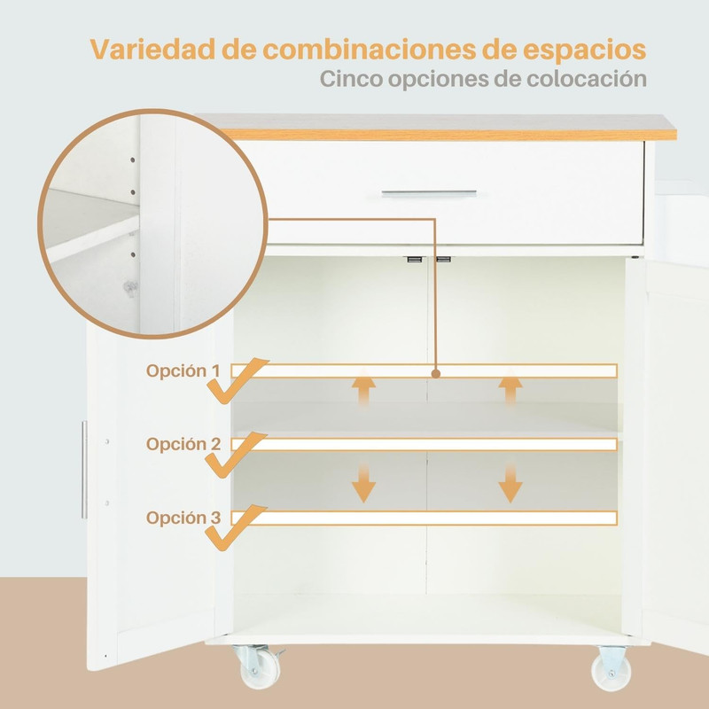 Foto 6 | Carrito De Cocina Madera Blanco Carrito De Almacenamiento gomyhome