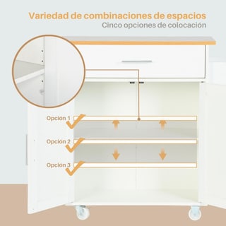 Foto 6 | Carrito De Cocina Madera Blanco Carrito De Almacenamiento gomyhome