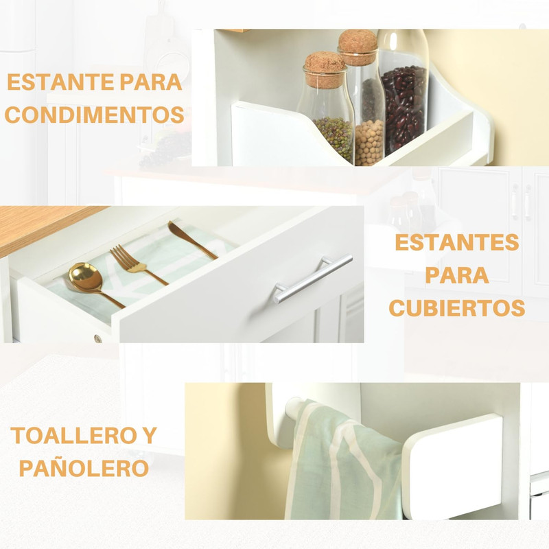 Foto 7 | Carrito De Cocina Madera Blanco Carrito De Almacenamiento gomyhome