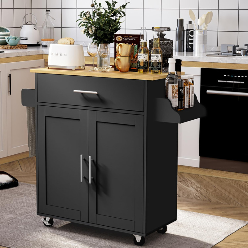 Carrito De Cocina Madera Negro Carrito De Almacenamiento gomyhome