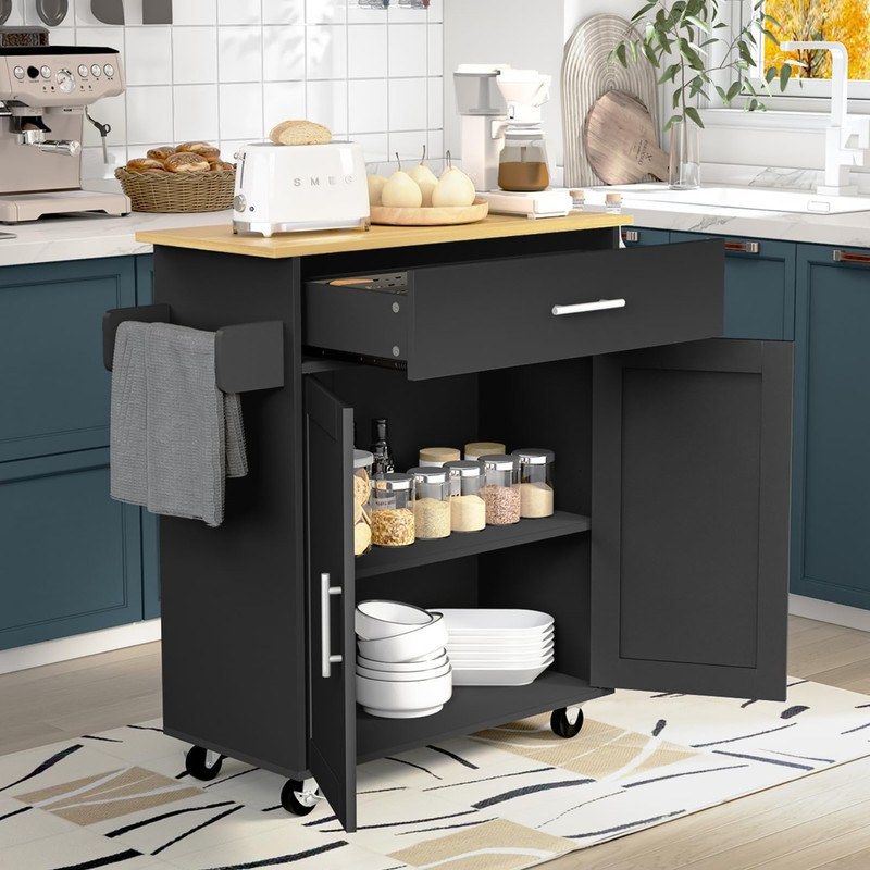Foto 4 pulgar | Carrito De Cocina Madera Negro Carrito De Almacenamiento gomyhome