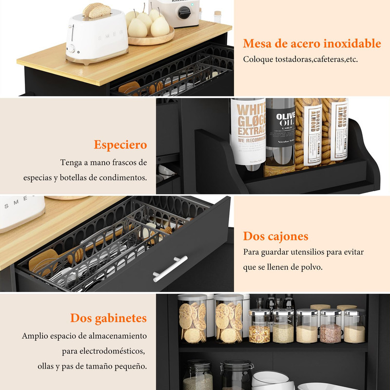 Foto 5 pulgar | Carrito De Cocina Madera Negro Carrito De Almacenamiento gomyhome