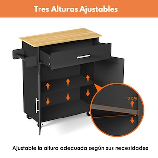 Foto 6 | Carrito De Cocina Madera Negro Carrito De Almacenamiento gomyhome