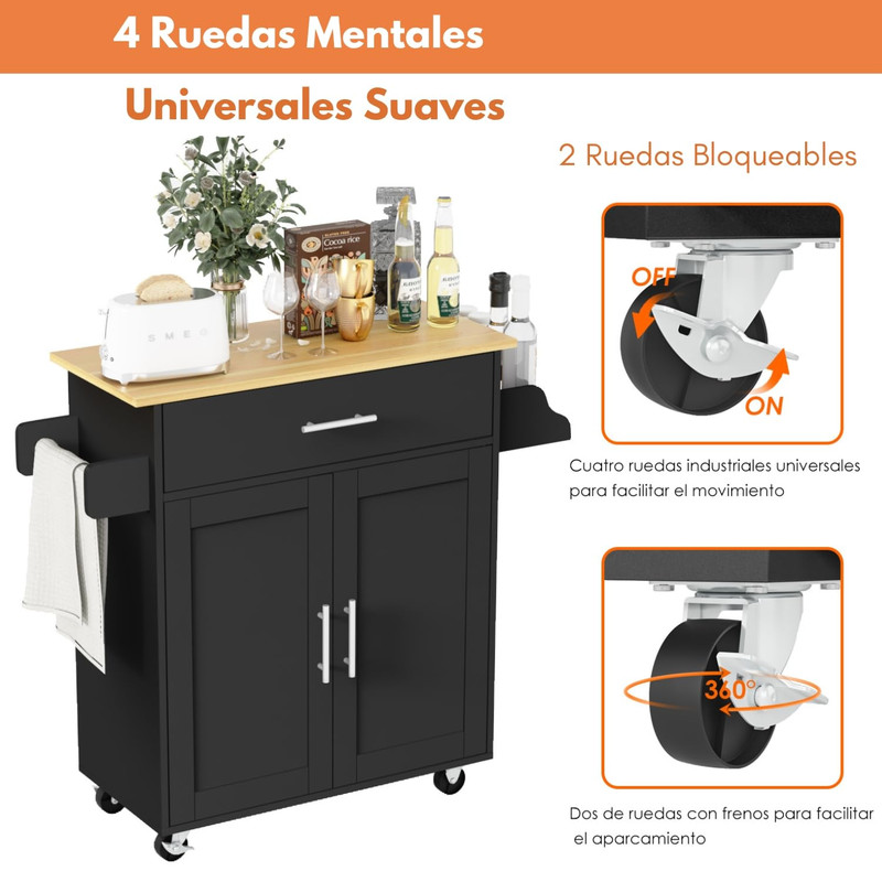 Foto 8 pulgar | Carrito De Cocina Madera Negro Carrito De Almacenamiento gomyhome