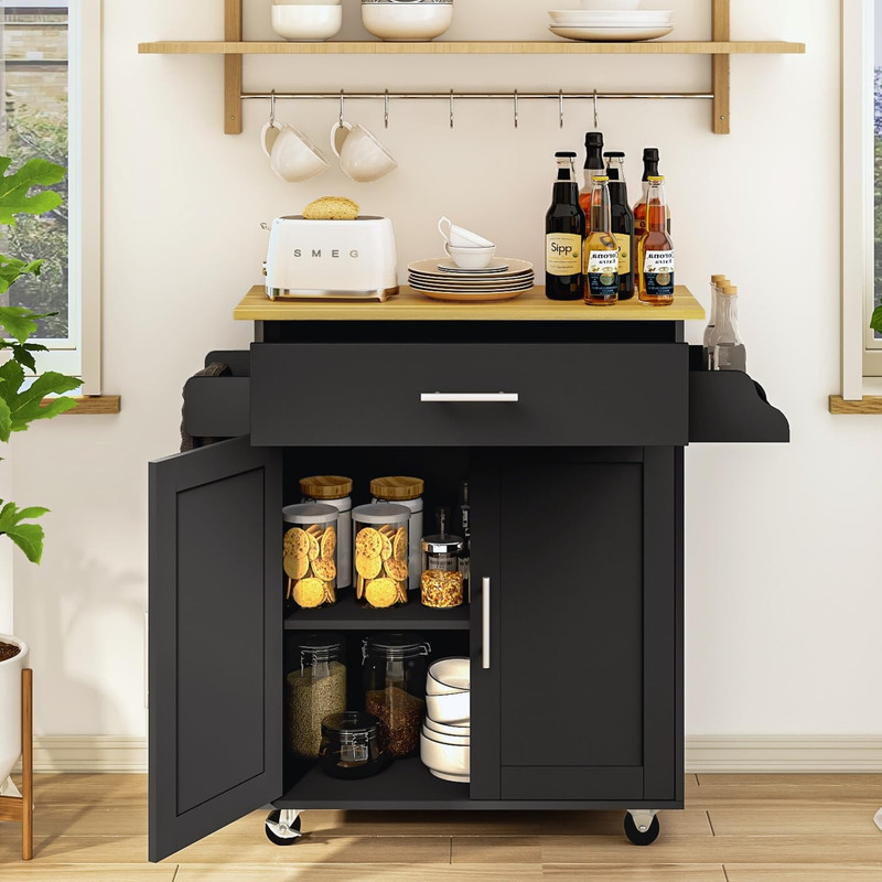 Foto 9 pulgar | Carrito De Cocina Madera Negro Carrito De Almacenamiento gomyhome