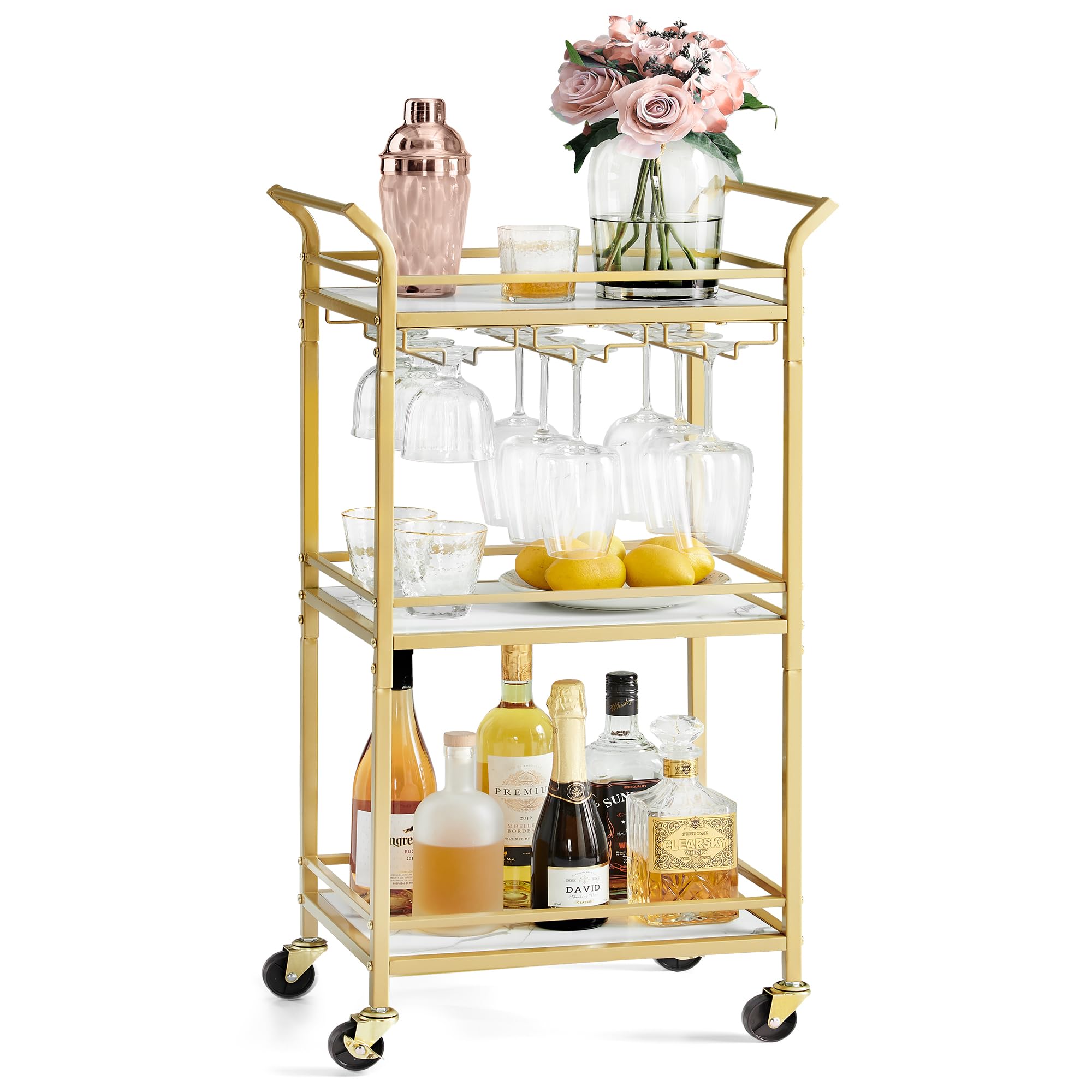 Foto 2 pulgar | Bar Cart Vasagle Home Bar Serving Con Estante De 3 Niveles  Color Dorado Pálido
