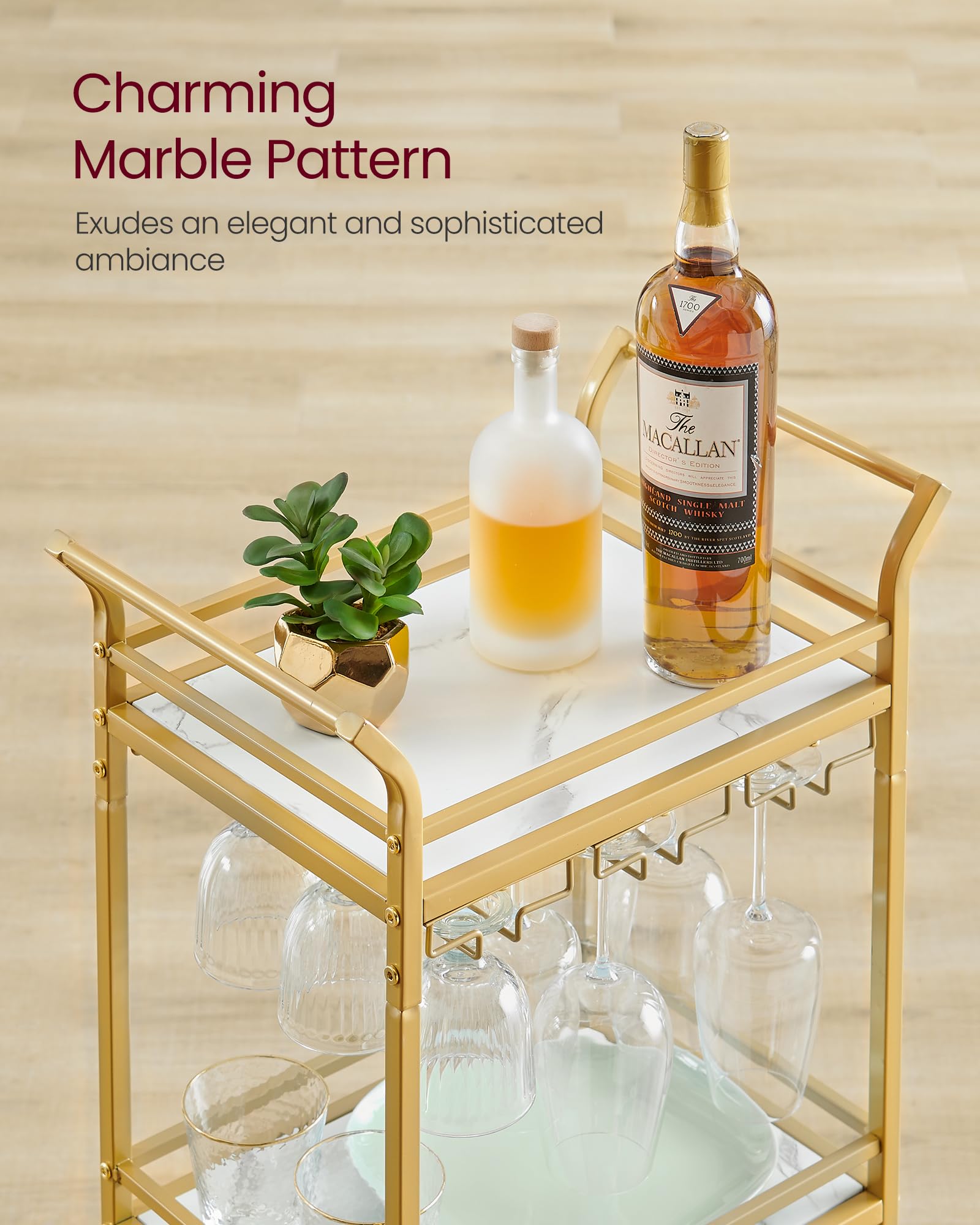 Foto 5 pulgar | Bar Cart Vasagle Home Bar Serving Con Estante De 3 Niveles  Color Dorado Pálido