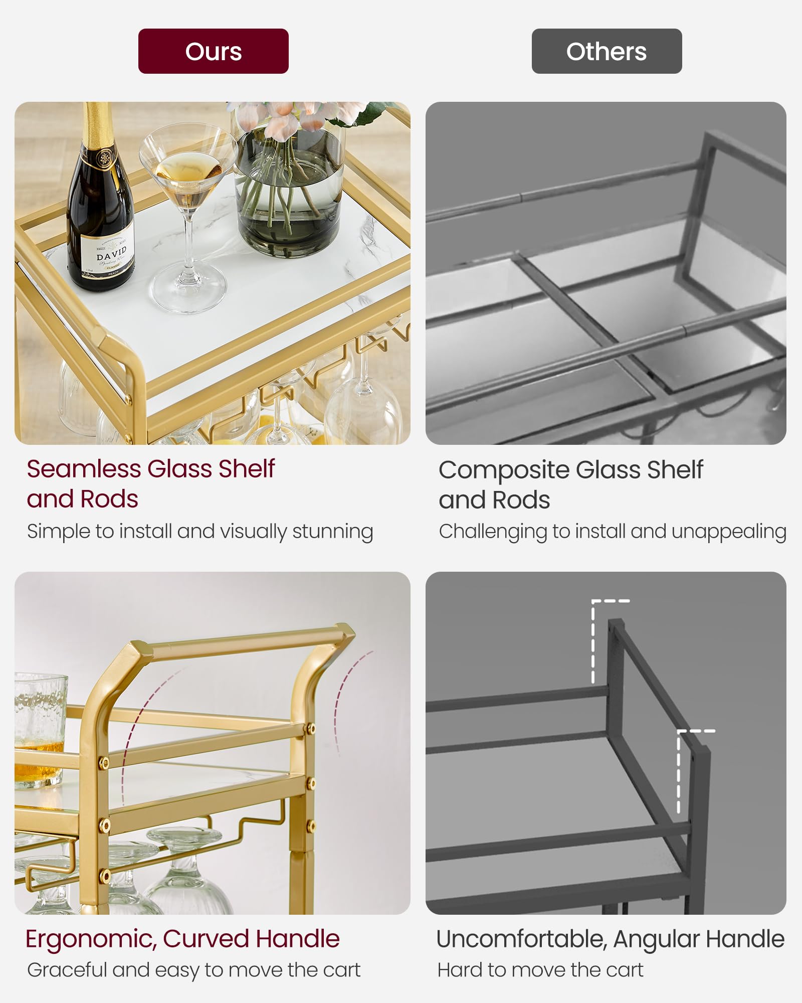 Foto 6 | Bar Cart Vasagle Home Bar Serving Con Estante De 3 Niveles  Color Dorado Pálido