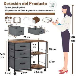 Foto 2 | Archivadores Para Home Office Con 3 Cajones Marron Gomyhome