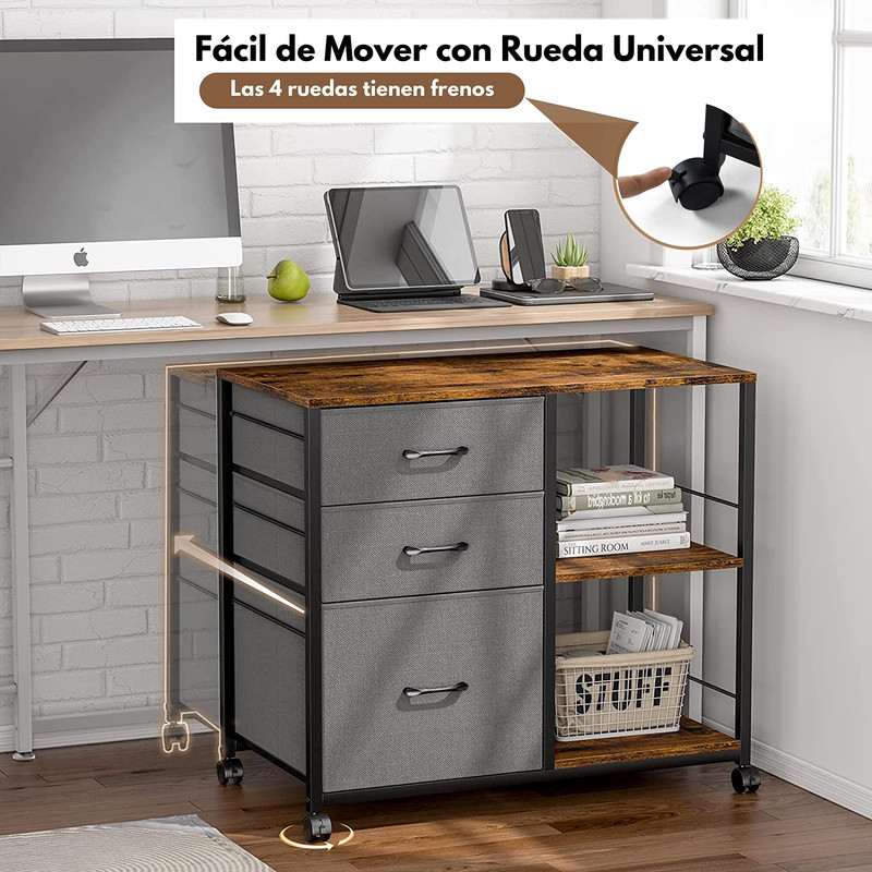 Foto 5 | Archivadores Para Home Office Con 3 Cajones Marron Gomyhome