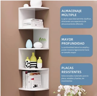 Foto 3 | Repisa Esquinera Flotante Moderna Minimalista Muebles Blanco Libros