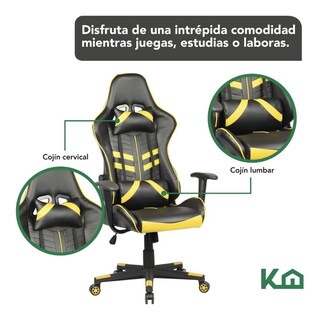 Foto 3 | Silla Gamer KingsHouse 300134 color Amarillo Ergonómica Reclinable Gaming PC Videojuegos