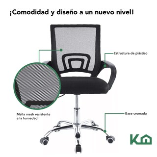 Foto 4 | Sillas Mesh Oficina KingsHouse KHMESHB color Negro 2 Piezas