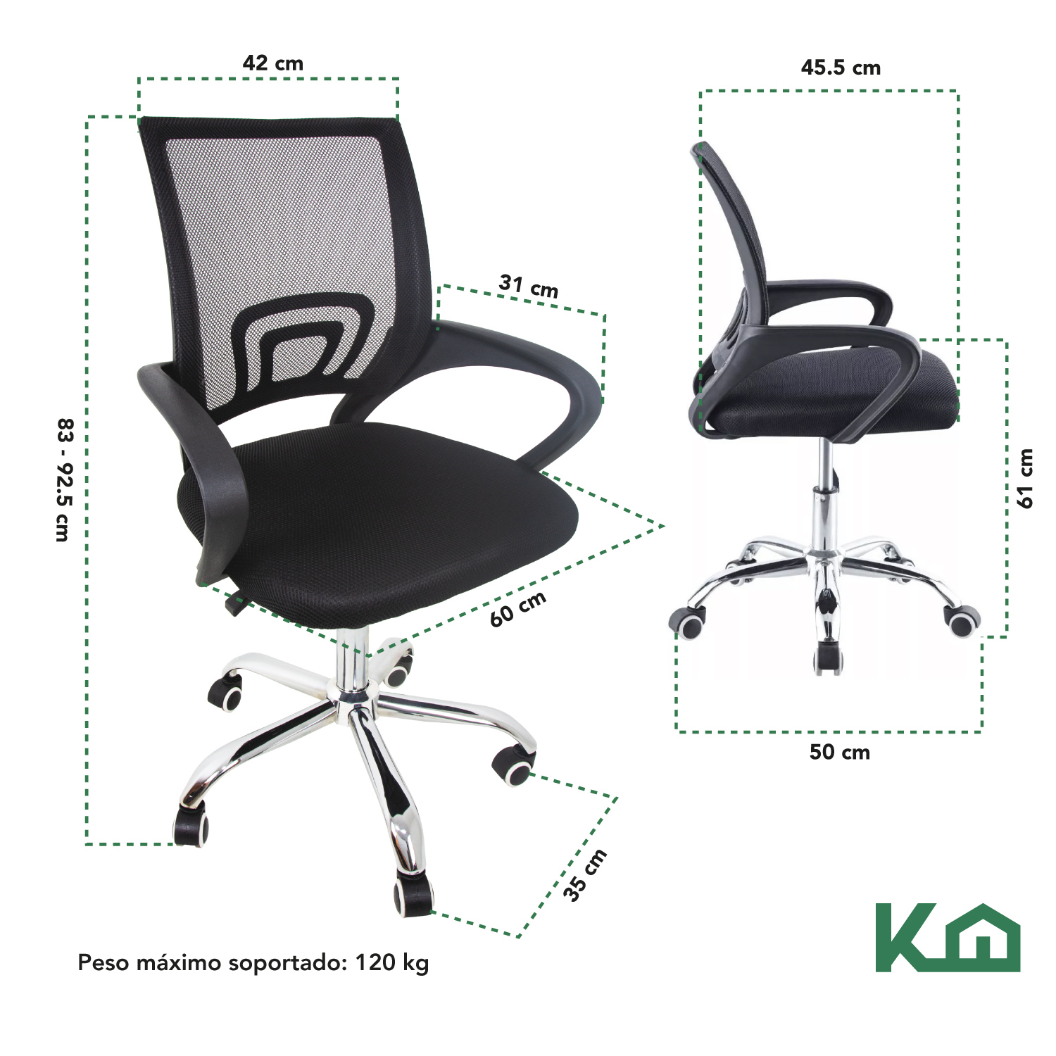 Foto 5 | Sillas Mesh Oficina KingsHouse KHMESHB color Negro 2 Piezas