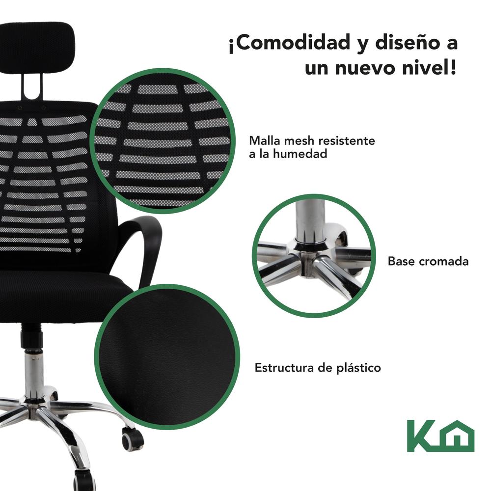 Foto 4 pulgar | Silla Ejecutiva KingsHouse con Respaldo Reclinable Negra Mesh Oficina