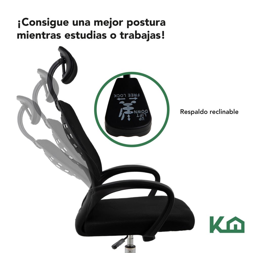 Foto 5 pulgar | Silla Ejecutiva KingsHouse con Respaldo Reclinable Negra Mesh Oficina