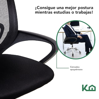 Foto 4 | Silla de Escritorio KingsHouse Ergonómica Negra Tapizado Mesh Oficina