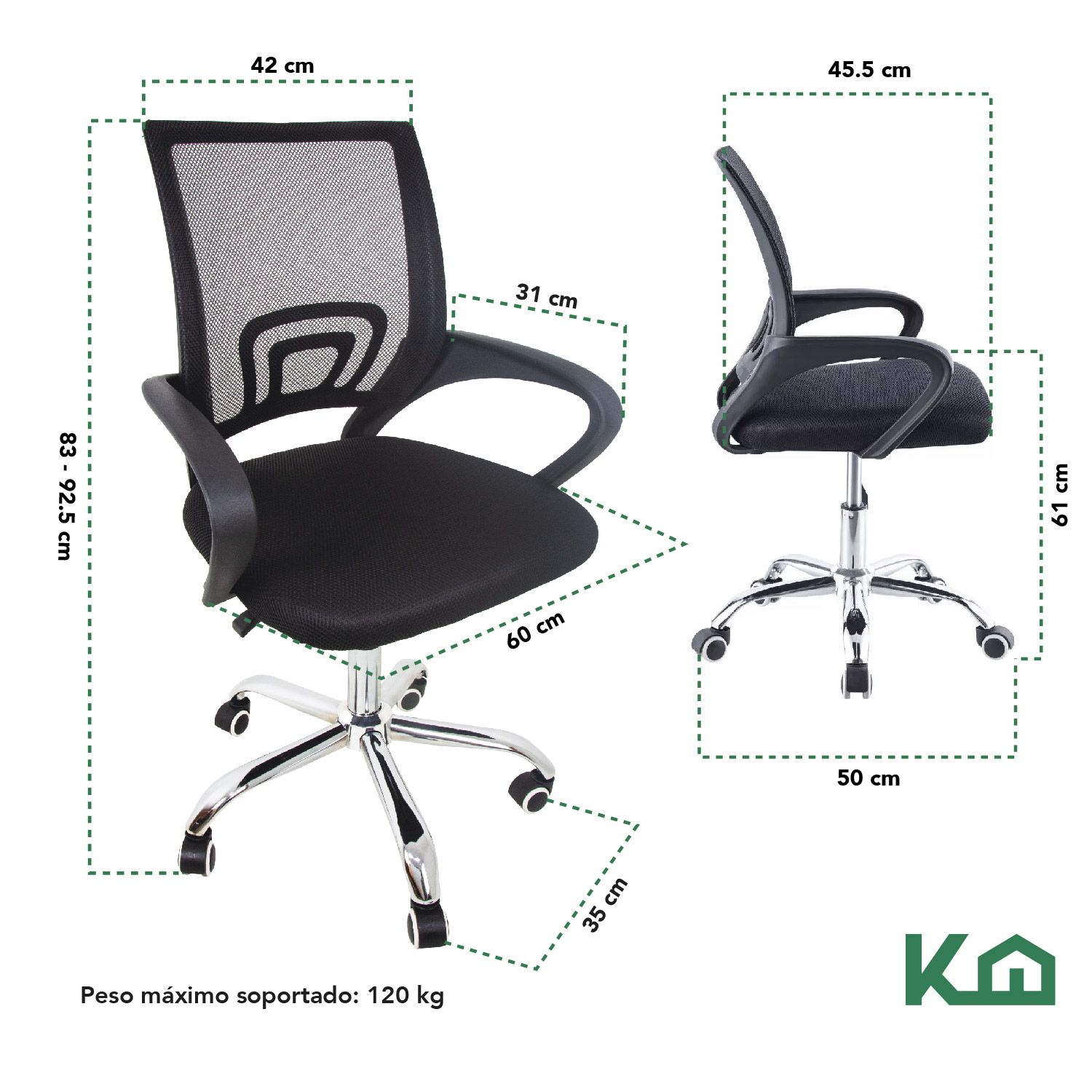 Foto 5 | Silla de Escritorio KingsHouse Ergonómica Negra Tapizado Mesh Oficina