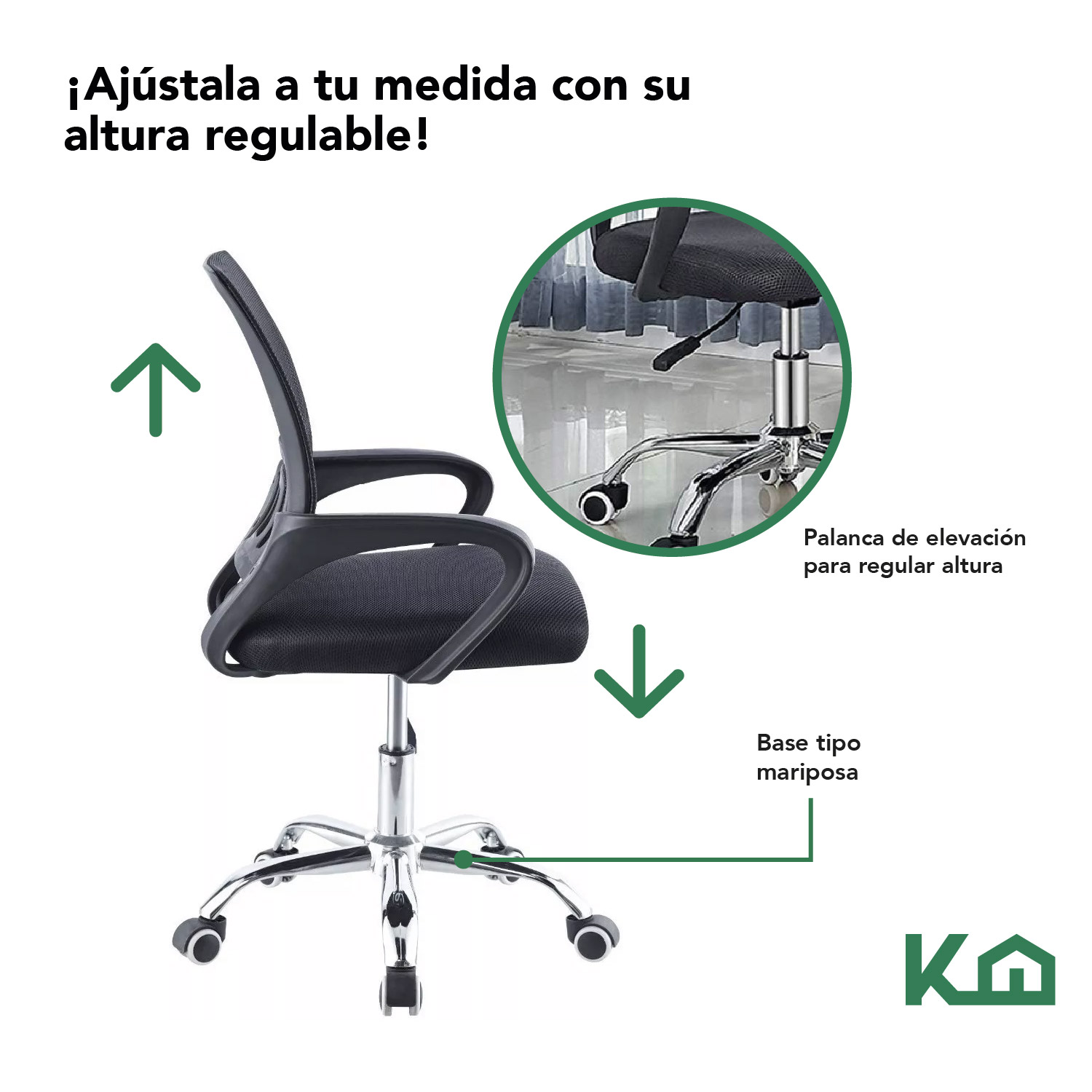 Foto 7 pulgar | Silla de Escritorio KingsHouse Ergonómica Negra Tapizado Mesh Oficina