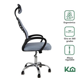 Foto 2 | Silla Ejecutiva KingsHouse con Respaldo Reclinable Gris Mesh Oficina