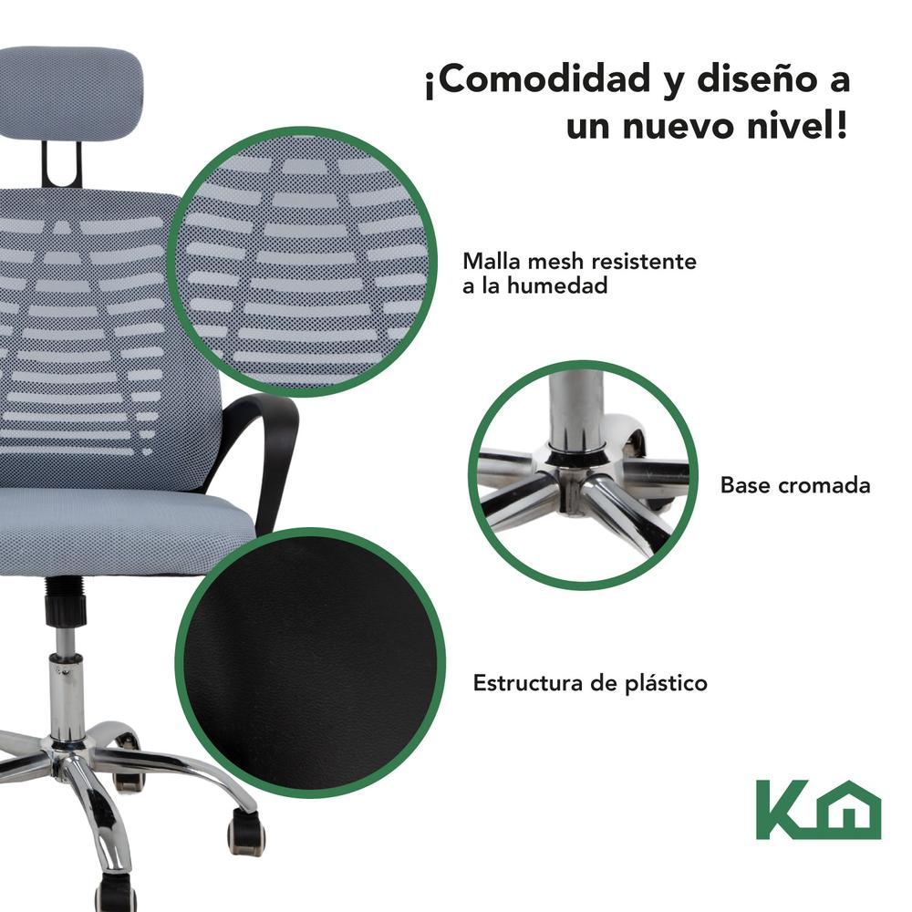 Foto 3 | Silla Ejecutiva KingsHouse con Respaldo Reclinable Gris Mesh Oficina