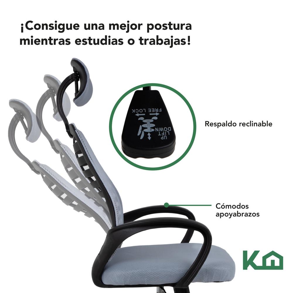 Foto 5 pulgar | Silla Ejecutiva KingsHouse con Respaldo Reclinable Gris Mesh Oficina