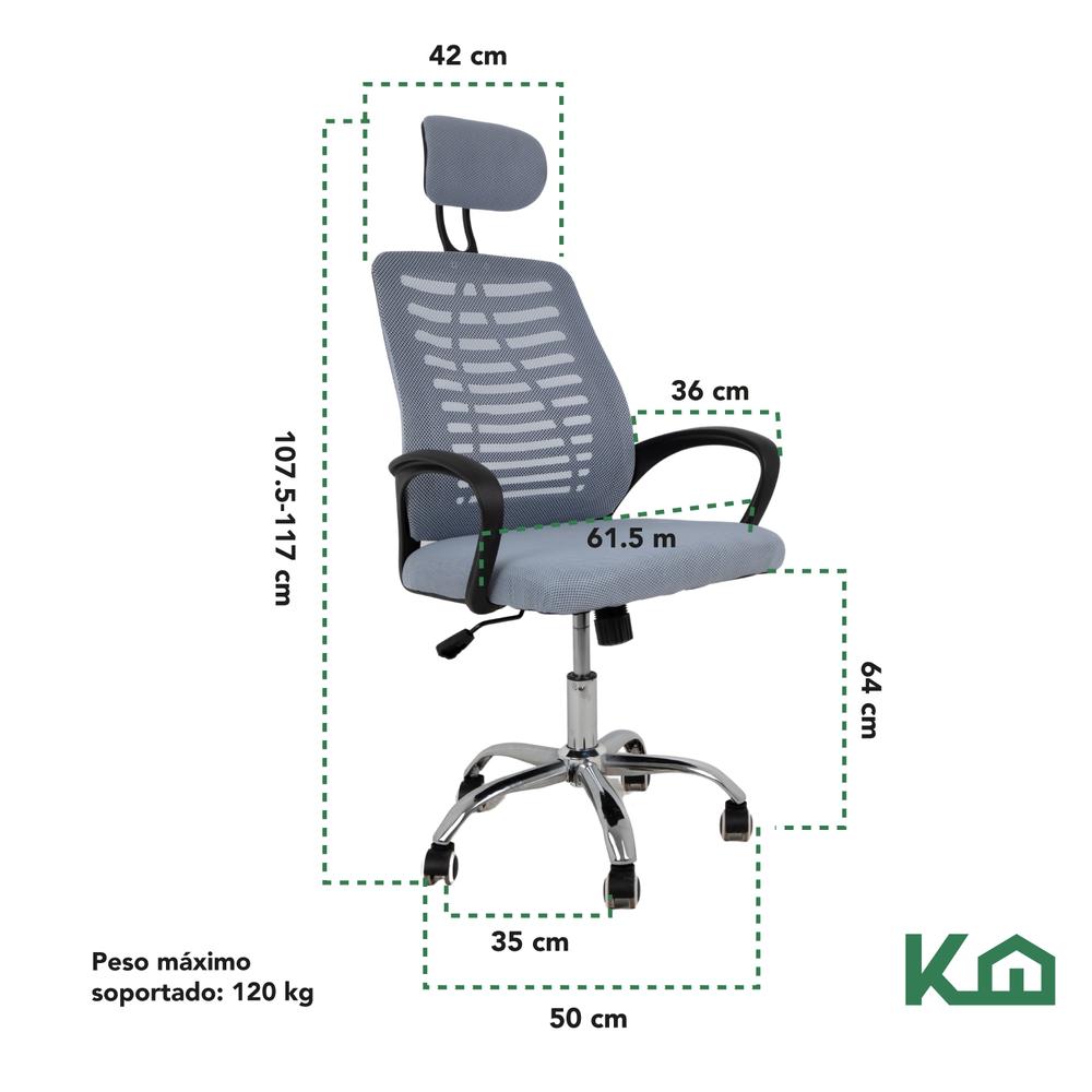 Foto 7 pulgar | Silla Ejecutiva KingsHouse con Respaldo Reclinable Gris Mesh Oficina