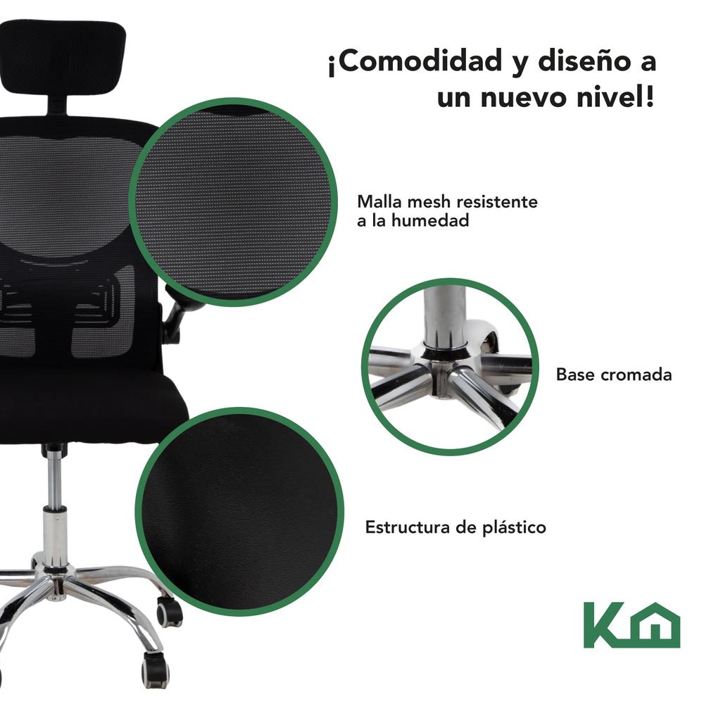 Foto 4 pulgar | Silla Giratoria KingsHouse de Escritorio Ergonómica Negra Mesh Oficina