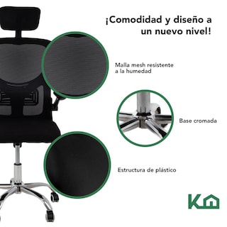 Foto 3 | Silla Giratoria KingsHouse de Escritorio Ergonómica Negra Mesh Oficina