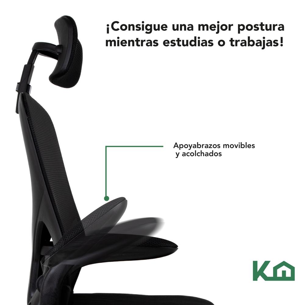 Foto 5 pulgar | Silla Giratoria KingsHouse de Escritorio Ergonómica Negra Mesh Oficina