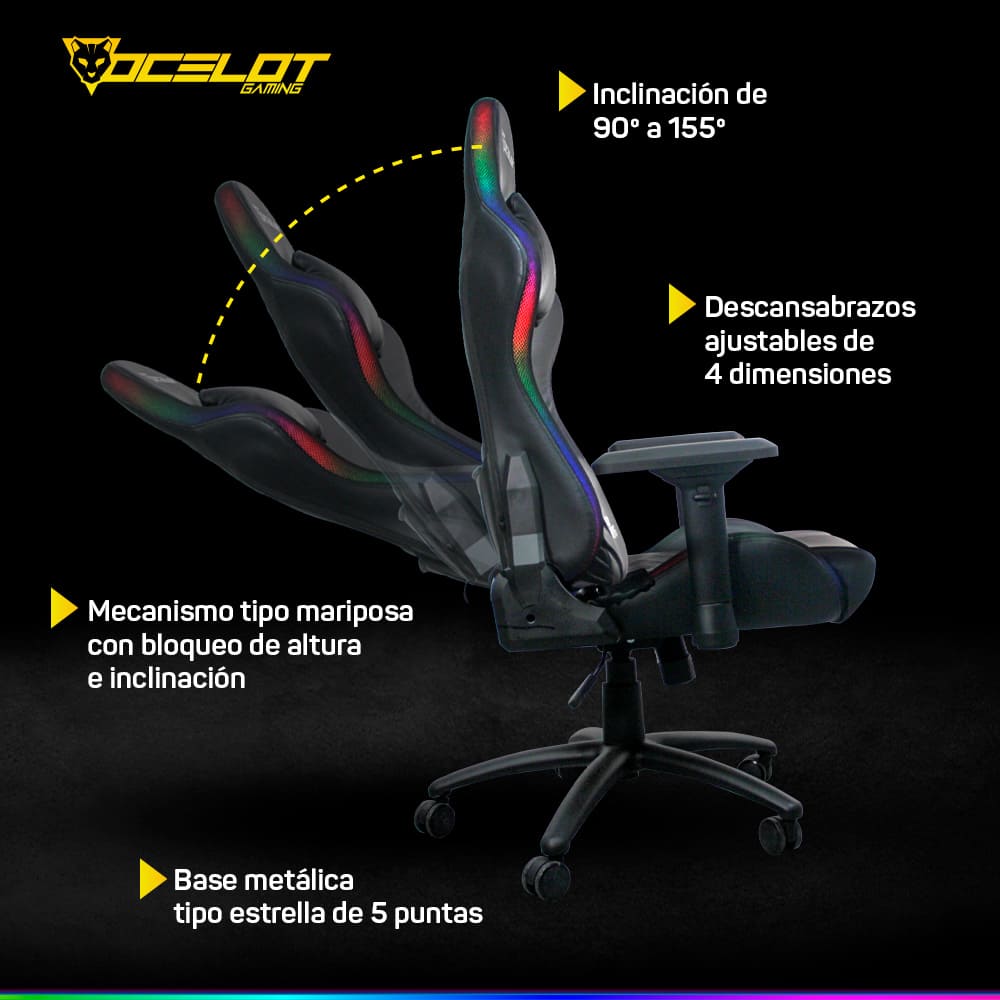 Foto 7 pulgar | Silla Gamer Ocelot Gaming AC-9675 color Negro