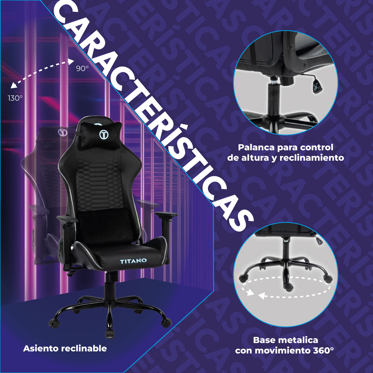 Foto 5 pulgar | Silla Gamer Titano Tt-Ssgsrpl1bl-p color Azul con Luz LED RGB