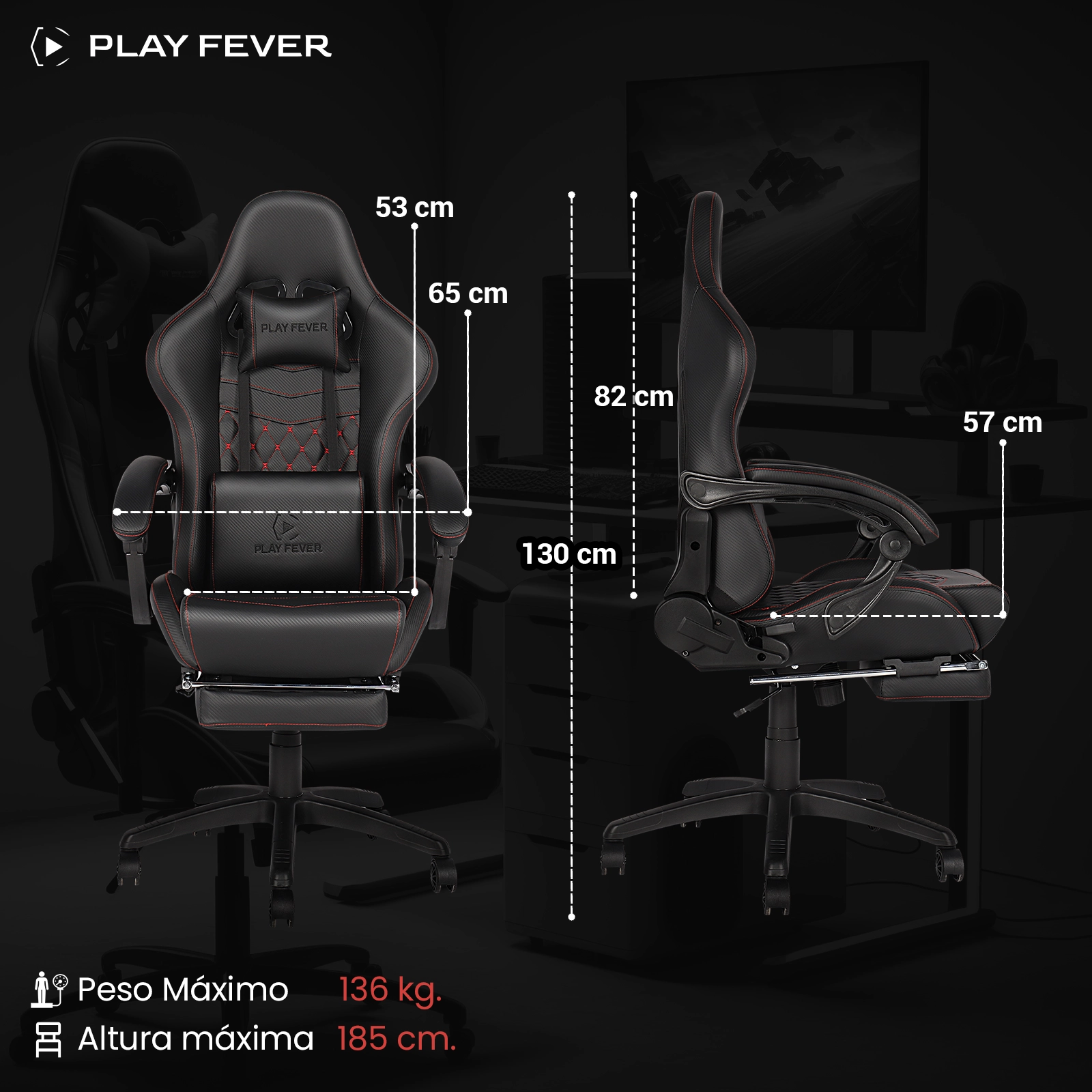 Foto 3 pulgar | Silla Gamer Nitrox Play Fever de Piel Sintética con Cojín Lumbar y Reposapiés color Negro