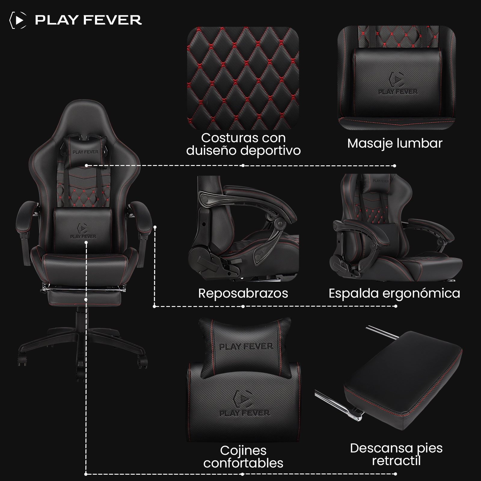 Foto 5 pulgar | Silla Gamer Nitrox Play Fever de Piel Sintética con Cojín Lumbar y Reposapiés color Negro