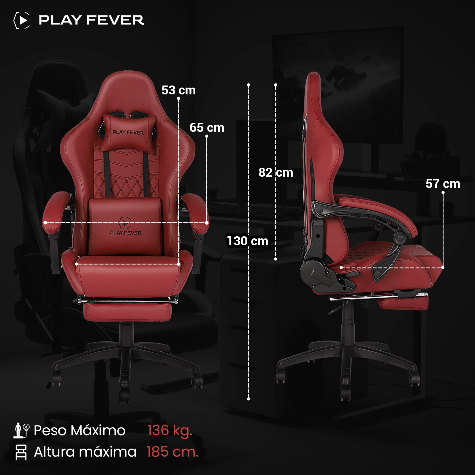 Foto 2 | Silla Gamer Nitrox Play Fever de Piel Sintética con Cojín Lumbar y Reposapiés de color Rojo