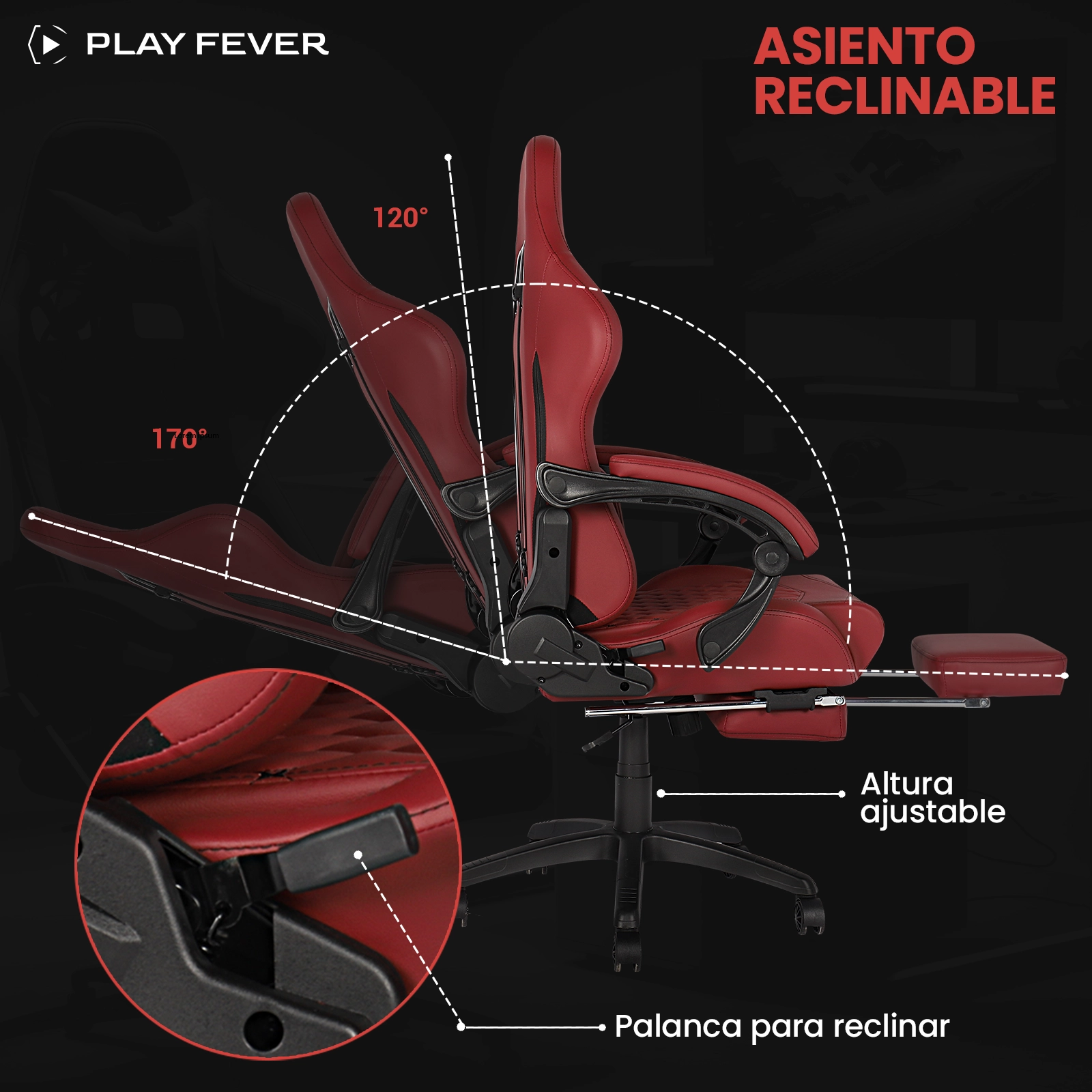 Foto 4 pulgar | Silla Gamer Nitrox Play Fever de Piel Sintética con Cojín Lumbar y Reposapiés de color Rojo