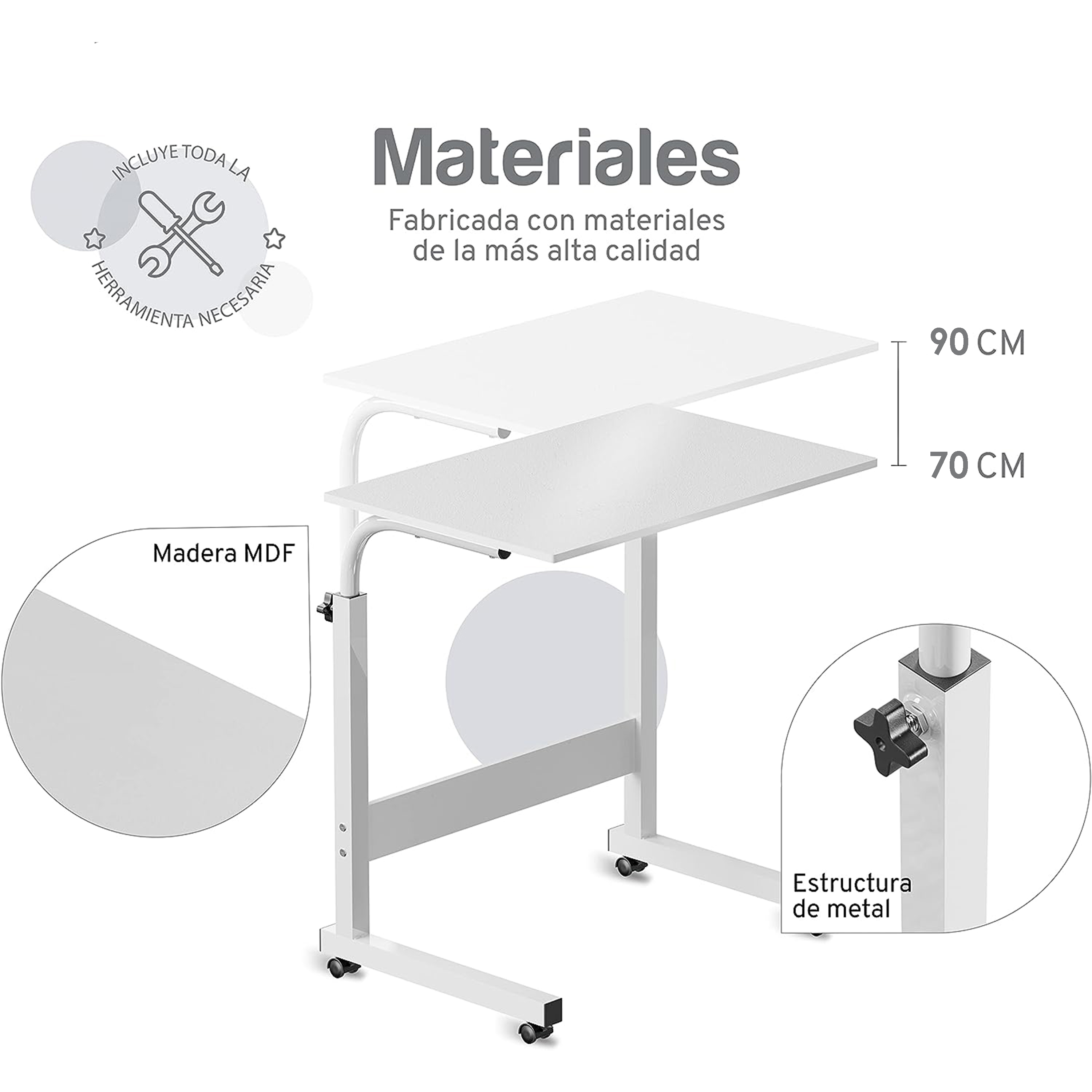 Foto 4 | Escritorio Móvil de Altura Ajustable con Llantas Aquila color Blanco