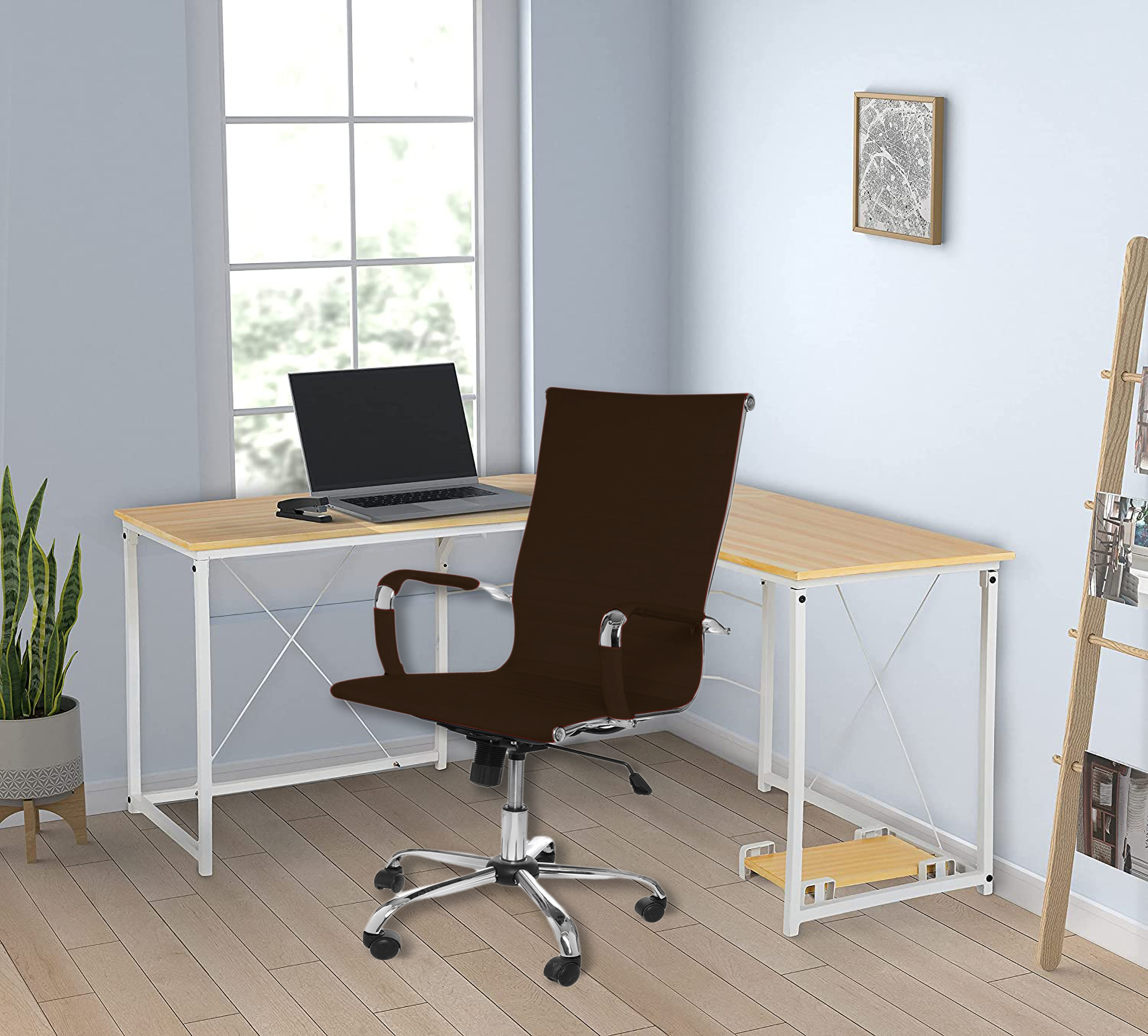 Silla Ergonómica de Escritorio Eke Life Home YX-8503 Marrón Tapizado en Cuero Sintético Mesh y Tela