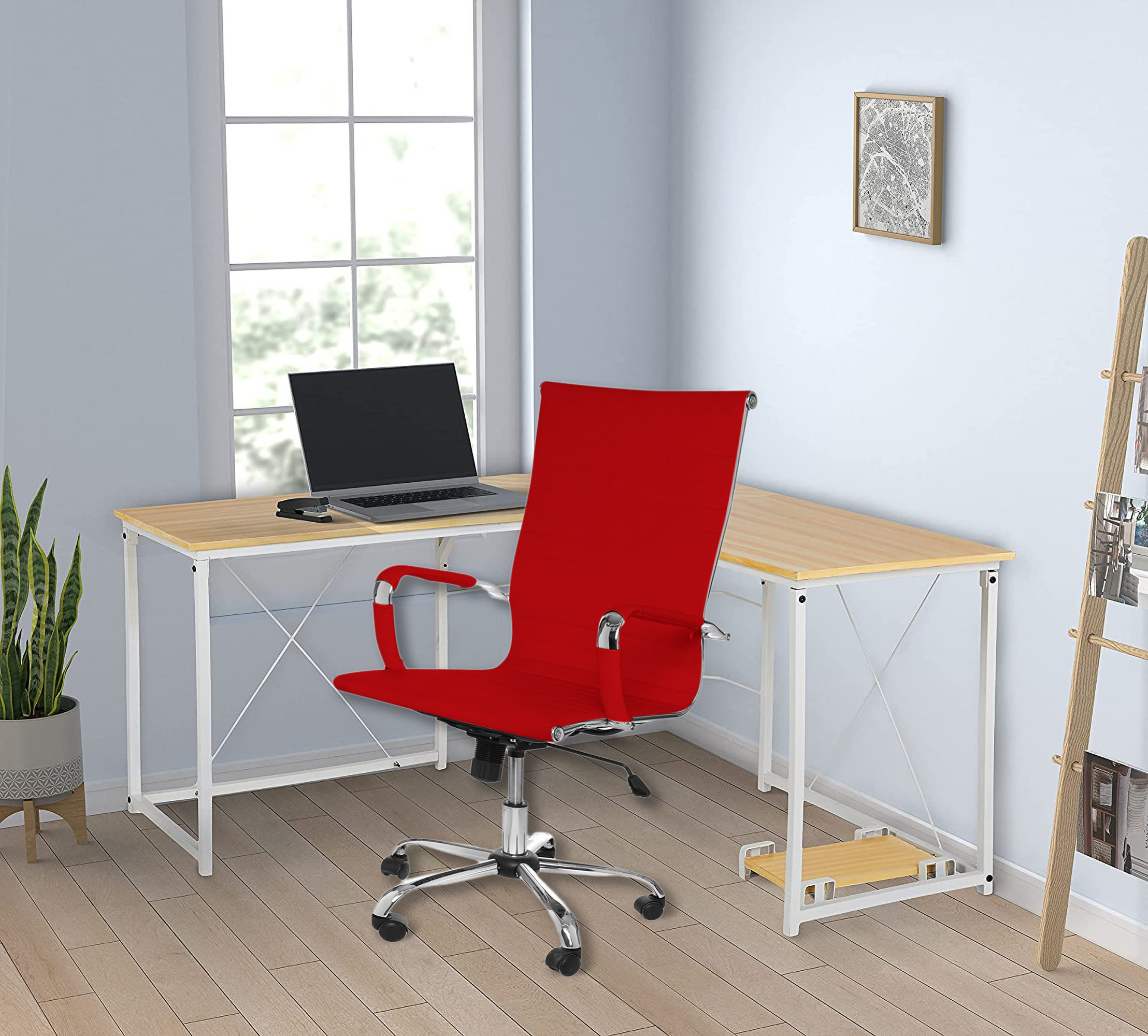 Silla Ergonómica de Escritorio Eke Life Home Tapizado en Cuero Sintético Mesh y Tela Rojo