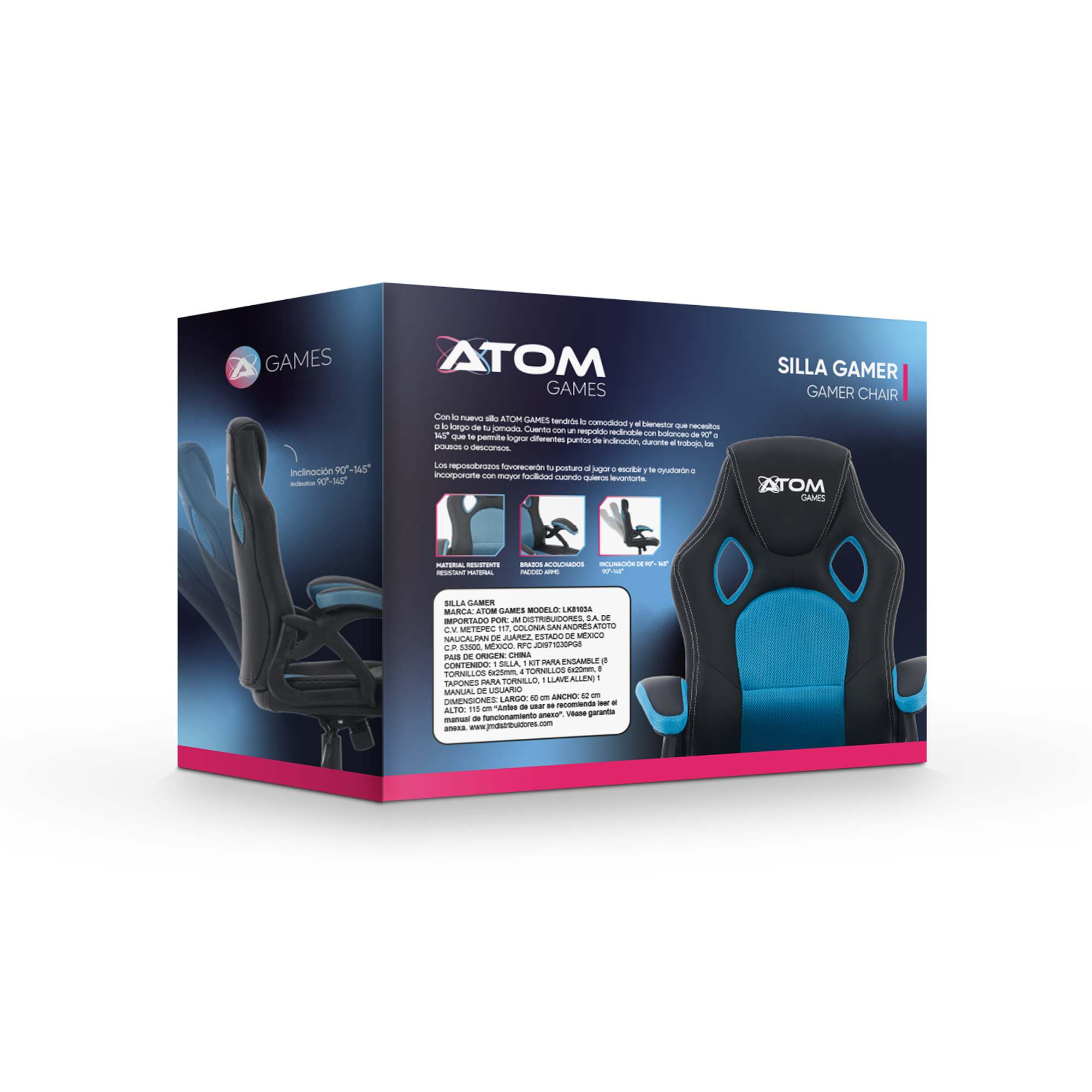 Foto 8 pulgar | Silla Pc Gaming Negro Atomgames