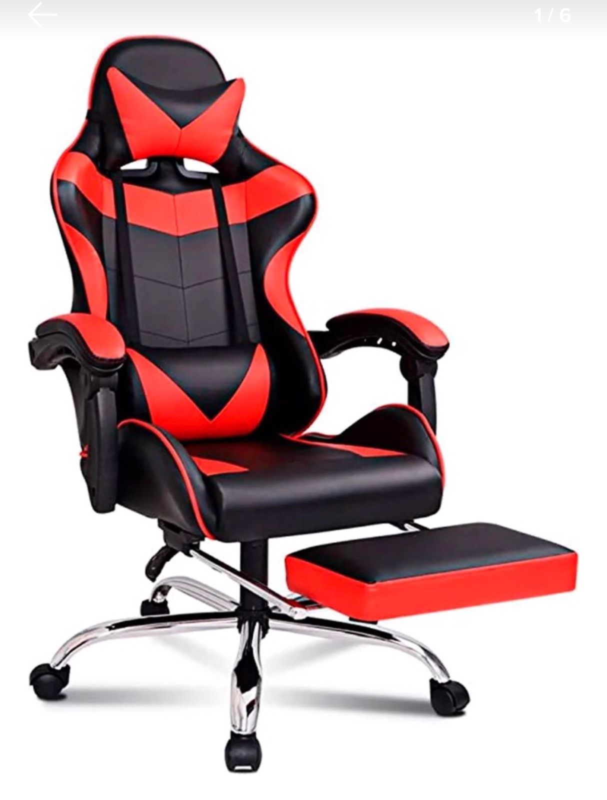 Foto 2 pulgar | Silla Gamer Waashit Negra con Rojo Reclinable y Giratoria