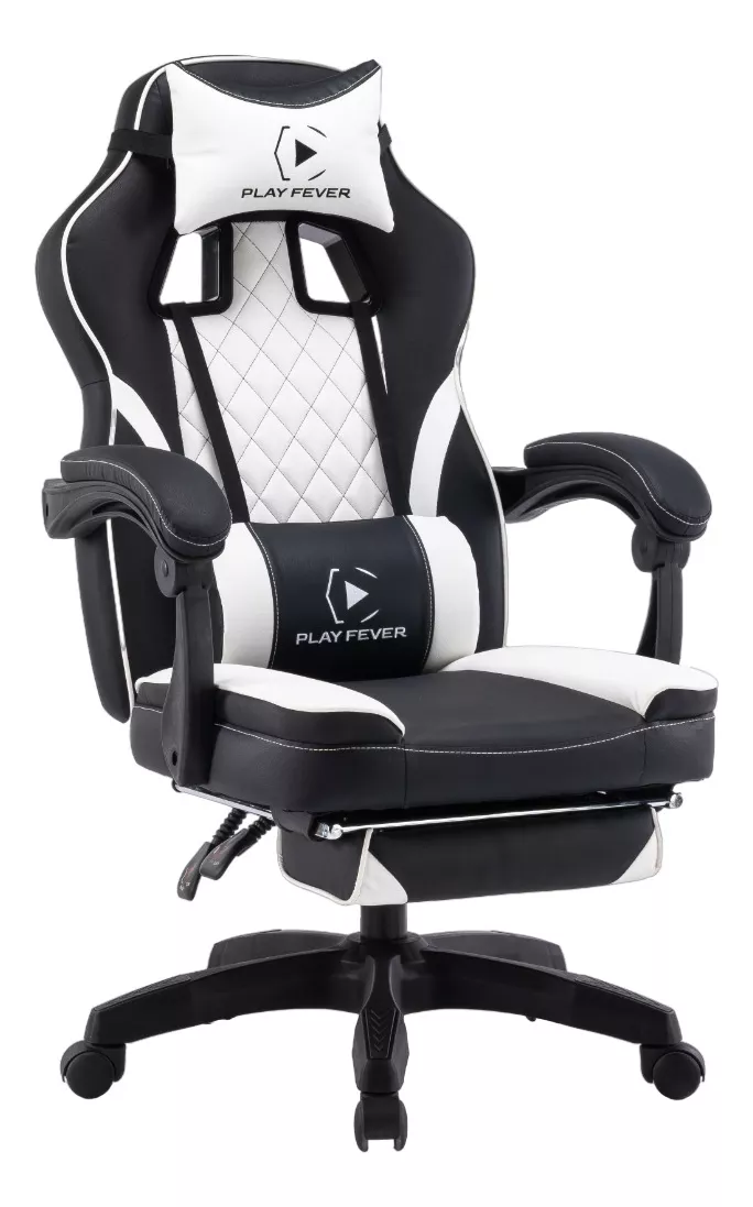 Foto 2 pulgar | Silla Gamer Playfever Omega Escritorio Ergonómica Reclinable Negro y Blanco