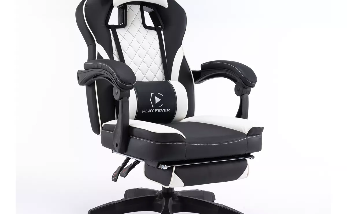 Foto 4 pulgar | Silla Gamer Playfever Omega Escritorio Ergonómica Reclinable Negro y Blanco